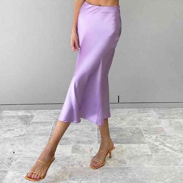 

fahsion summer solid purple satin silk skirt women high waisted a-line long skirt elegant ladies office midi skirts colors, Black