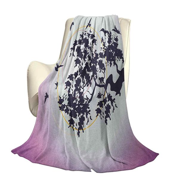 

fantasy fairy silhouette sitting on the branch of tree with flying birdsoffice leisure blankets