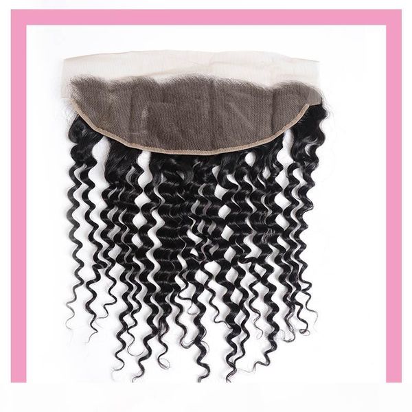 

peruvian human hair 13x4 lace frontal deep wave natural color deep wave 13 by 4 frontal closures, Black;brown