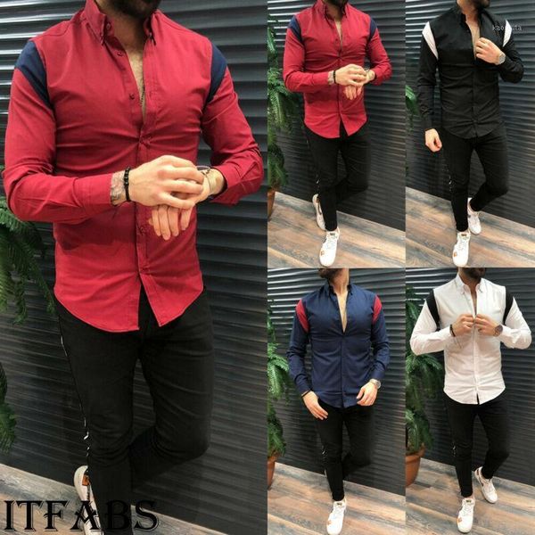 

2020 new solid style men's slim fit dress shirt long sleeve button down formal shirts 1, White;black