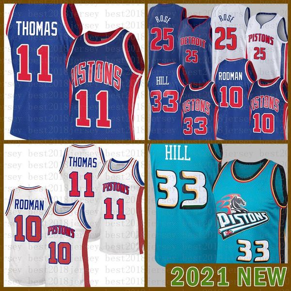 

2021 new basketball jersey detroit piston mens grant 33 hill mesh retro dennis 10 rodman isiah 11 thomas derrick 25 rose black, Black;red