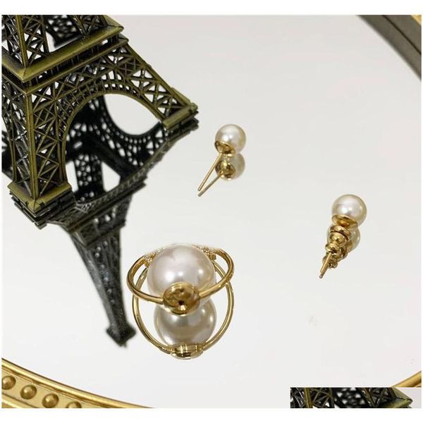 

luxury pearl asymmetric earrings brand diamond earrings stud letters rhinestone charm studs women gift for jlluuv dh_garden, Golden