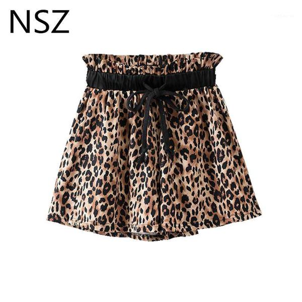 

nsz women animal leopard print paperbag waist shorts vintage with belt loose fashion shorts fall winter 20191, White;black