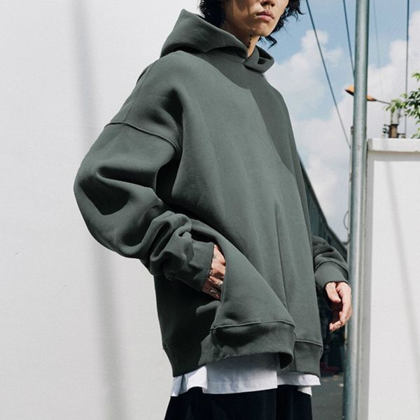 

oversize fleece hoodie autumn hip hop raglan washed pullover streetewear, Black