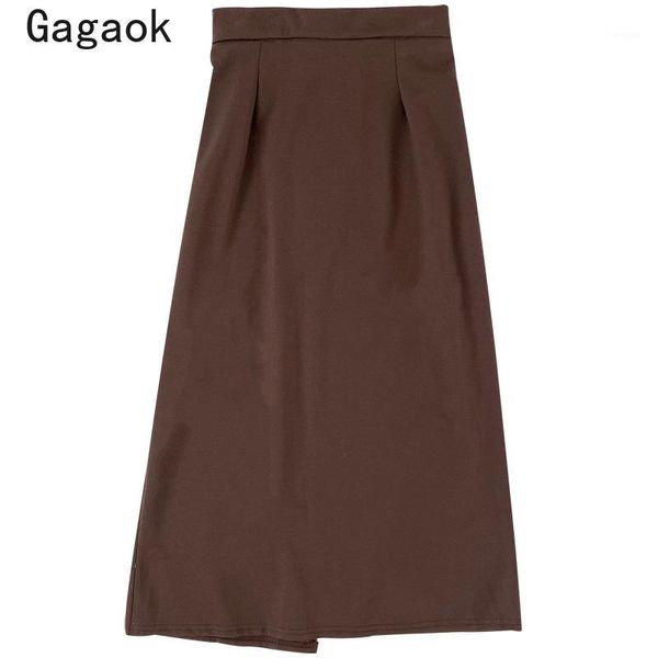 

gagaok women vintage a-line skirt 2020 spring autumn new solid empire knee-length casual simple wild female fashion skirts1, Black