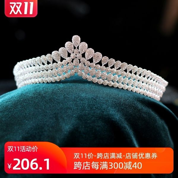 

micro zircon crown headdress peach heart shaped three piece set of jewelry exquisite platinum plated bridal dress accessories, Silver