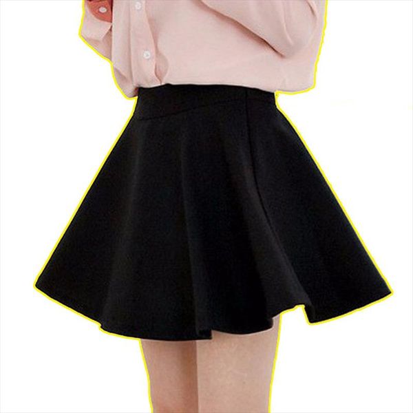 

black elastic waist textured skirt preppy plain fit and flare a line skirts women autumn high waist short minimalist skirt new