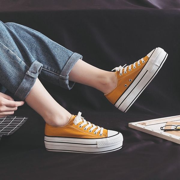 

spring white platform sneakers women shoes lace-up classic student increase canvas sneakers ladies fashion women casual shoes y200801, Black