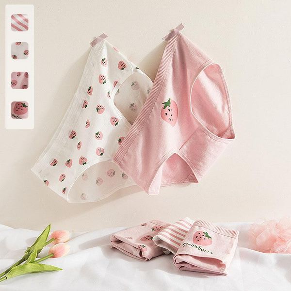 

norns strawberry cotton underwear women's middle waist cotton crotch japanese cute girl student bag hip breathable briefs1, Black;pink