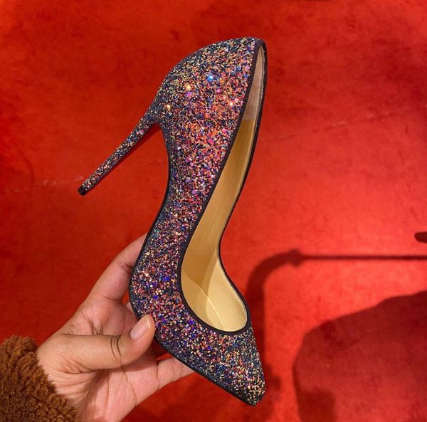 

elegant lady red bottom pumps pointed toe high heels evening dress wedding women red sole stiletto heels eu35-43,with box, Black