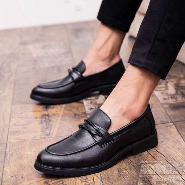 

2020 men dress shoes fashion handmade leather business wedding dress shoes men formal leisure flats slip on hv-026, Black