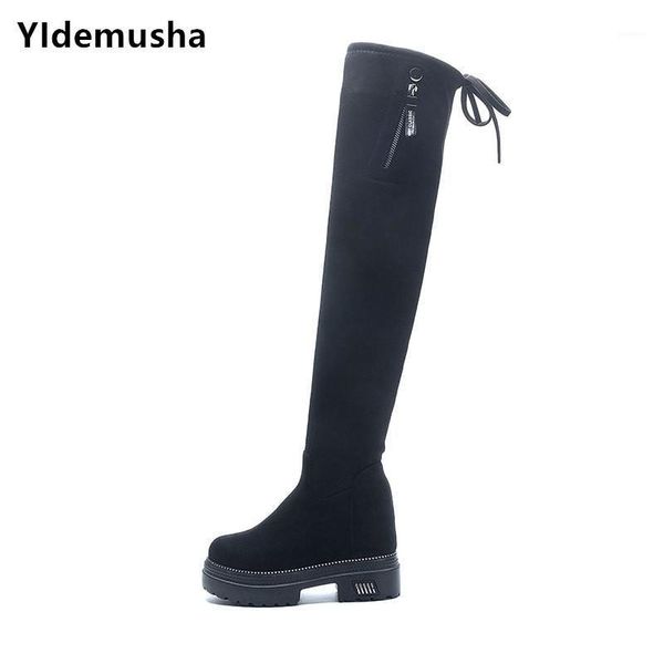 

2020 slim stretch knee high boots platform new winter boots women long winter shoes women sock over the knee1, Black
