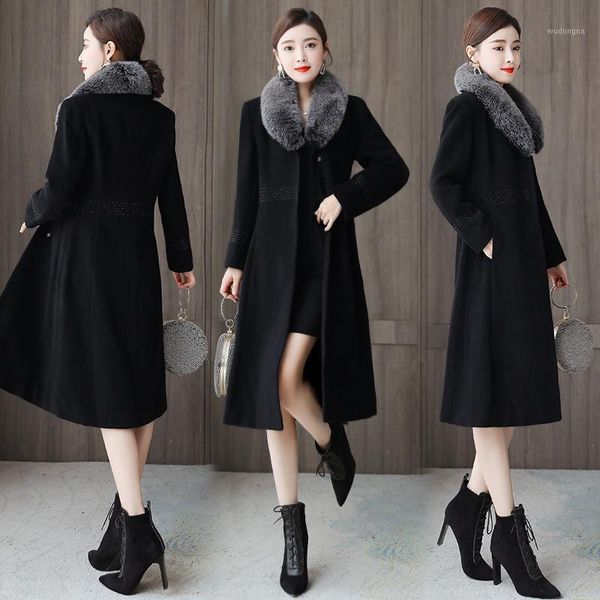 

make winter cloth coat female 2020 new black wool waist collars loose fashion coat1