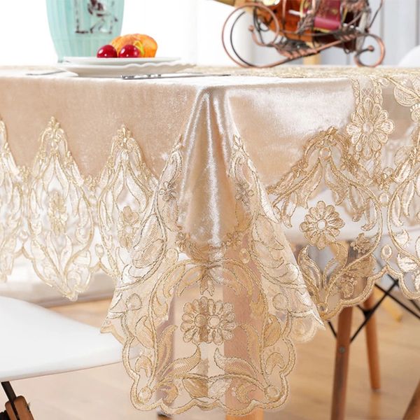 Europeia de veludo de alta qualidade pano retangular redondo quadrado bordado bordado tablecloth café tablecover home decor toalhas 201120