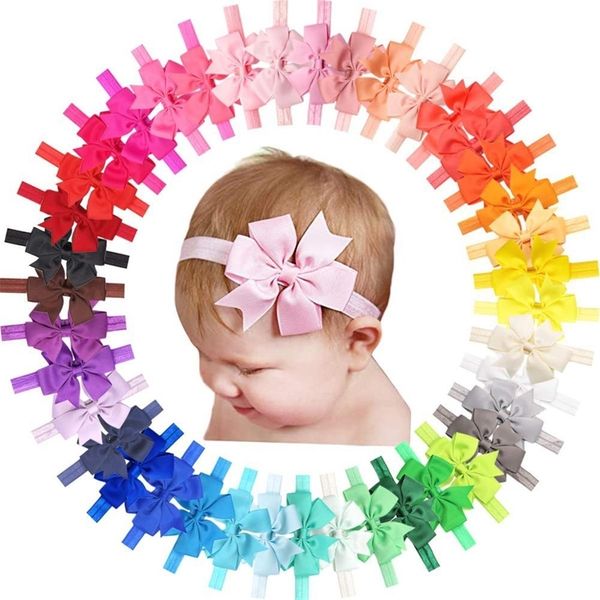 

40 pieces baby girls headbands 3 inch grosgrain ribbon hair bows headbands for baby girls infants kids and toddler y200710, Slivery;white