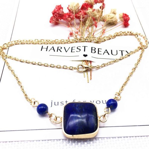 

beadztalk natural stone beads lapis lazuli pendant charm necklace jewelry accessories with gold color chain as gift1, Silver
