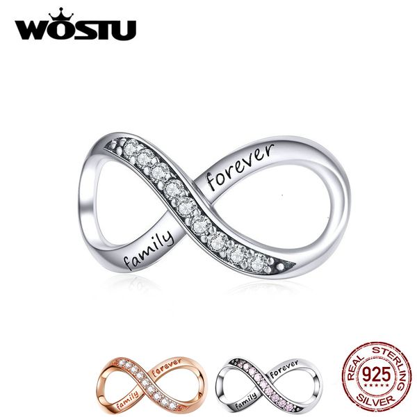 

wostu 925 sterling silver forever family infinity love charms bead fit original bracelet pendant jewelry cqc1146