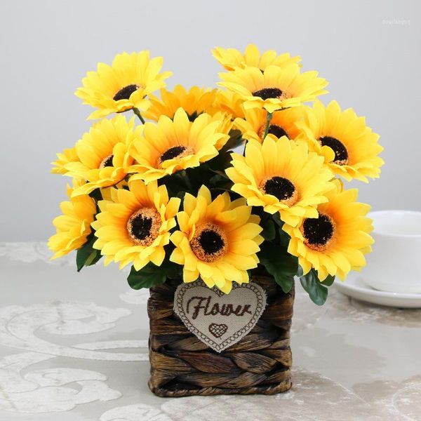 

1pc 7 head sunflower artificial flower europe style daisy silk flowers wedding diy flower bouquet home party decorations1