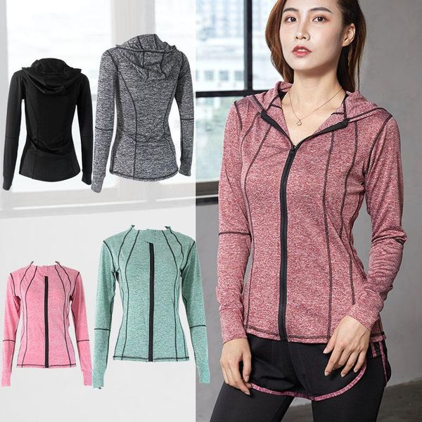 

running jacket women long sleeve zip fitness yoga shirt workout gym activewear sport coats training quick dry nylon spandex, White;red