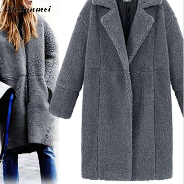 

2020 new stylish winter lamb fur coats women turn down collar thick warm faux long overcoats female gray black causal outerwear