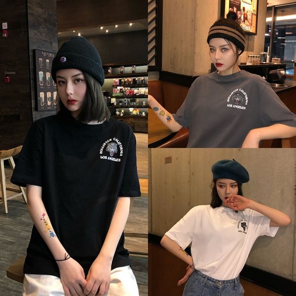 

студент женщины с коротким рукавом летом новой моды головы тигра футболка-shirttop белый t-shirtloose чистый красный же белая футболка верхн, White