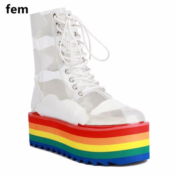 

flats shoes women summer rainbow ankle boots low heels flats platform shoes female botas plataforma feminino bigsize round, Black