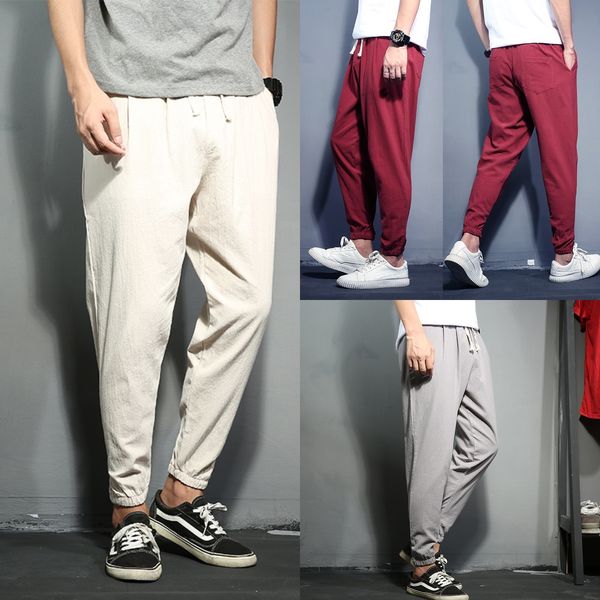 

новые осенние брюки для мужчин досуга харлана pantscotton льняного харлан брюки откорм и slimmulticolor хлопка конопли харуна брюки мода тра, Blue