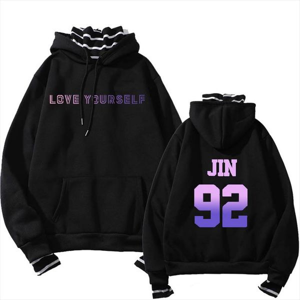 

kpop bulletproof boy scouts bangtan boys print love yourself sweatshirt crew neck harajuku popular commuter sweatshirt, Black