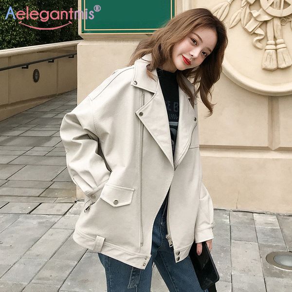 

februaryfrost fashion oversized coat women faux leather jacket spring autumn loose biker motorcycle jackets female punk streetwear, Black;brown