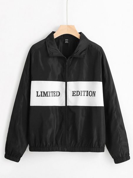 

letter graphic colorblock raglan sleeve wind jacket k3od#, Black;brown