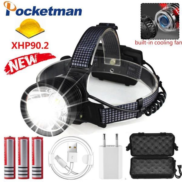 

headlamps usb rechargeable led headlamp xhp90.2 glare head lamp headlight zoom high-power for camping built in cooling fan1