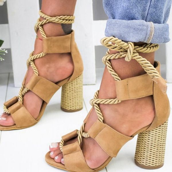 

dress shoes 2021 summer espadrilles women sandals heel pointed fish mouth rope lace up female platform a130, Black