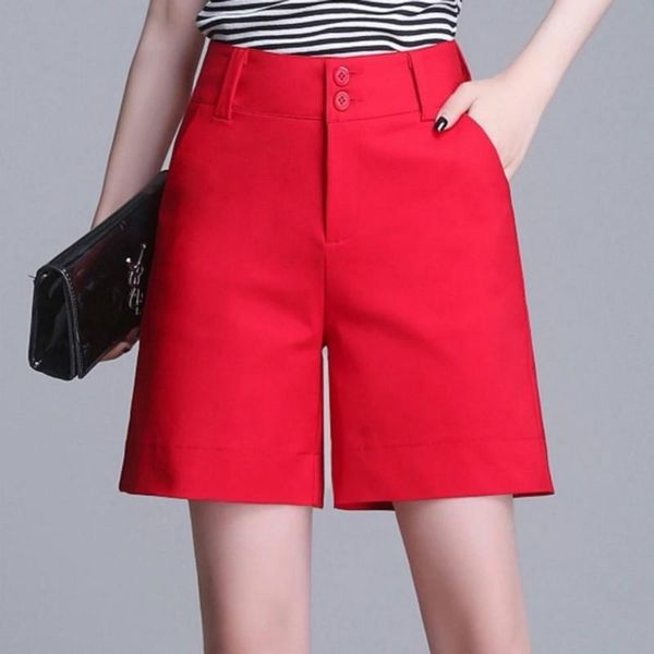 

women's shorts 2021 women autumn winter casual button female solid high waist wide leg ladies elegant loose plus size e344, White;black