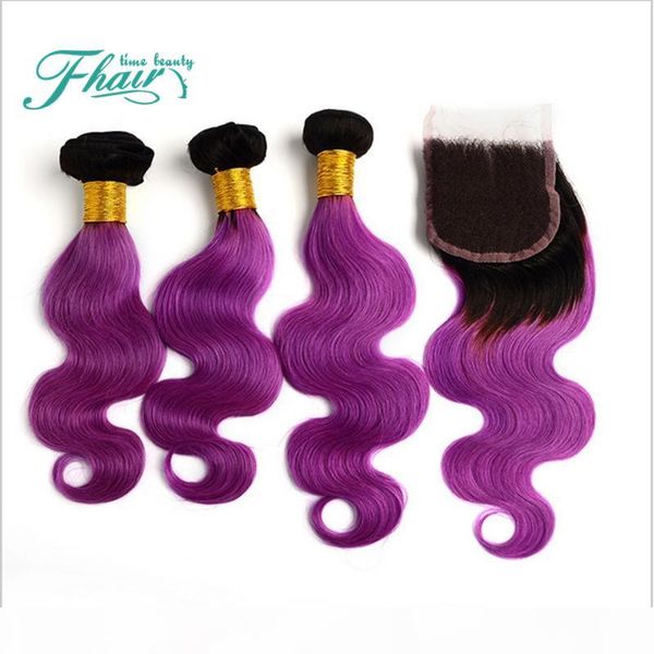 

1b pink two tone 8a peruvian body wave peruvian hair 3 bundles ombre hair with lace closure extensions future beauty time hair, Black