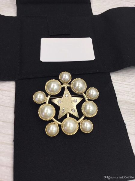 

fashion luxury women's female's ladies stamped gold pearls crystals hollow out brooches pins with box free shipping