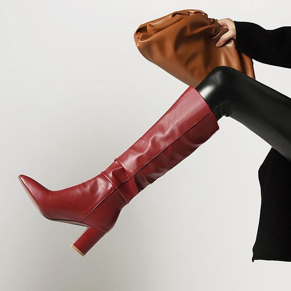 

arden furtado winter fashion pointed toe chunky heels women's shoes contracted leisure gray pure color black knee high boots1