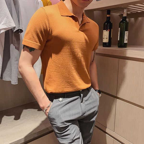 

men's polos knitted homme breathable slim fit short sleeve mens shirts british style summer shirt men fashion 2021 streetwear, White;black
