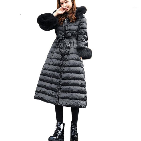 

winter duck down jacket women big fur collar black down coats women parkas thick long coat casacas para mujer real picture 100%1