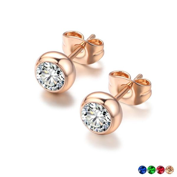 

piercing stud earrings for women korean style simple round zircon rose gold color christmas accessories jewelry wholesale e496, Golden;silver