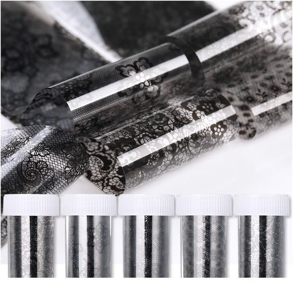 

1 roll black chic lace nail foils flower series nail stickers diy transfer decals sticker nail art papers tips de qylbwz, Silver;gold