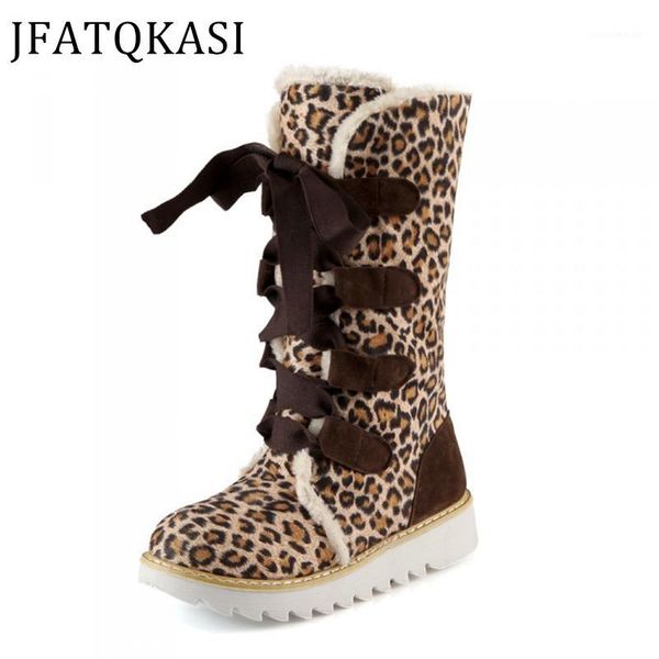 

boots women winter snow mid-calf shoes woman plush non-slip fashion brand ladies leopard print warm female boot1, Black