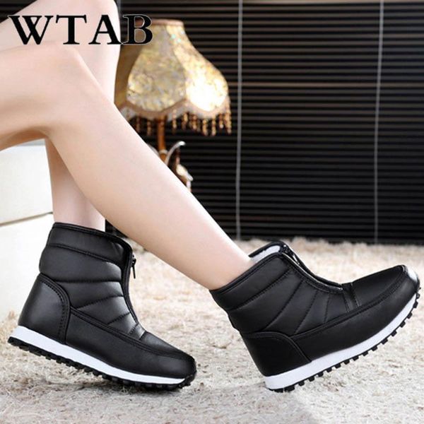 

wtab 2020 ankle winter boots women shoes warm short plush round toe snow boots waterproof plus size female ladies shoes, Black