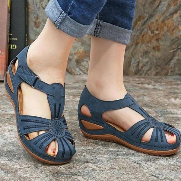 

women's sandals summer ladies girls leather vintage sandals buckle casual sewing women shoes solid female ladies platform, Black