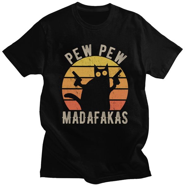 

sport fashion crazy cat pew pew madafakas t-shirt men short sleeve streetwear funny vintage cat tshirt slim fit cotton t shirt merch