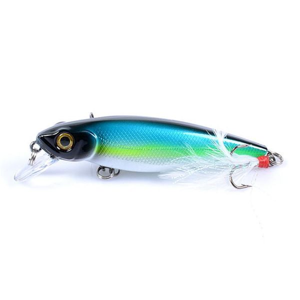 

1pcs floating minnow fishing lure 8.6cm/9.1g hard plastic artificial bait with feather pesca jig wobblers crankbait c qylach