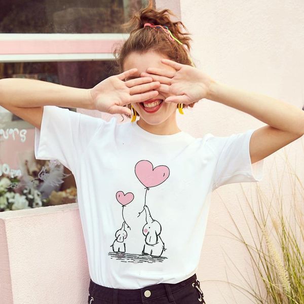 

2019 new summer balloon cute animal t shirt women clothing kawaii short sleeve t-shirt white thin section hipster tshirt
