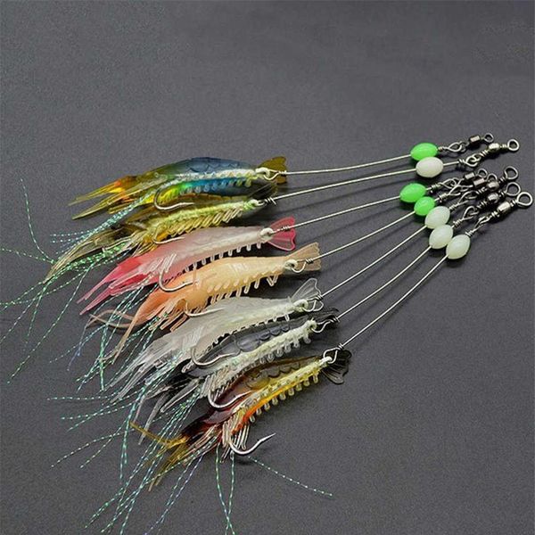 

7pcs/lot 8cm 5g luminous shrimp sil soft artificial bait with hooks swivels anzois para pesca sabiki rigs fishin sqcrtn