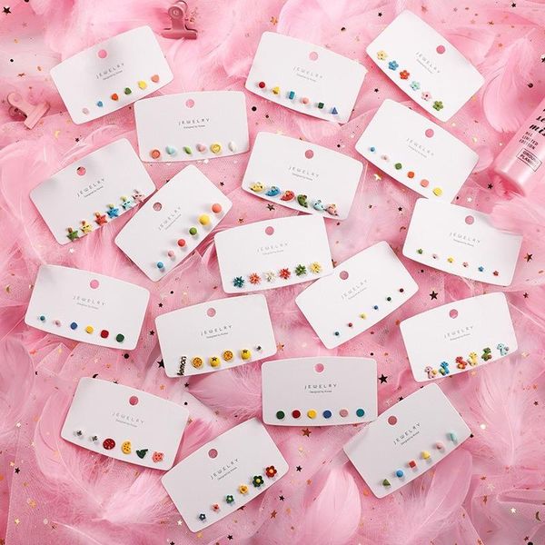 

korean cute colorful flower animals stud earrings set fashion geometric letter for women summer holiday jewelry oorbellen 2021, Golden;silver