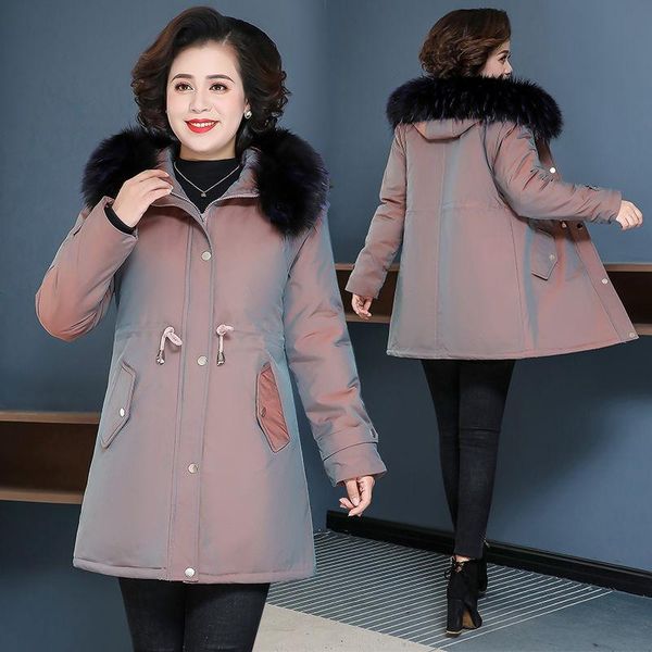 

women's down & parkas 2021 winter middle age women warm loose solid coat cotton padded jacket female big faux fur collar hooded long z2, Black