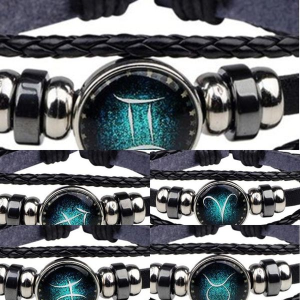 

tajxu twelve woven glowingluminous jewelry glass alloy bracelet constellations punk cowhide night multilayer twelve constellations sky glowi, Golden;silver